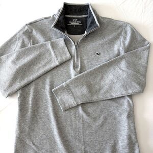 Vineyard Vines Mens Sz L Performance 1/4 Zip Pullover Gray Cotton Blend Sweater